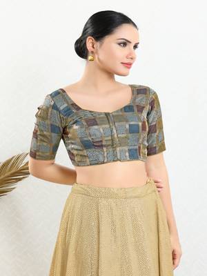 Jacquard Padded Front Open Elbow Sleeves Blouse 3