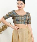 Jacquard Padded Front Open Elbow Sleeves Blouse