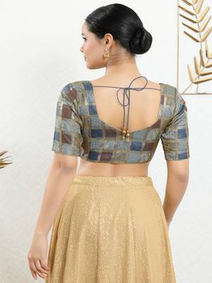 Jacquard Padded Front Open Elbow Sleeves Blouse 5