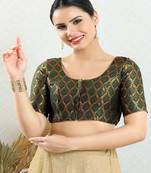 Jacquard Padded Front Open Elbow Sleeves Blouse