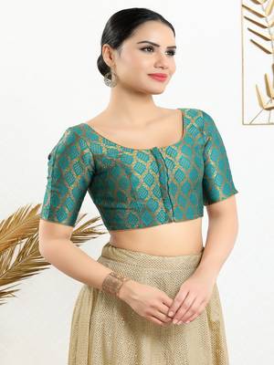 Jacquard Padded Front Open Elbow Sleeves Blouse 3