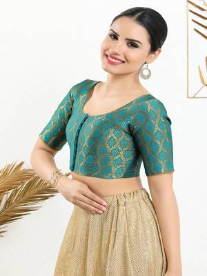 Jacquard Padded Front Open Elbow Sleeves Blouse 4