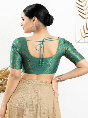 Jacquard Padded Front Open Elbow Sleeves Blouse 5