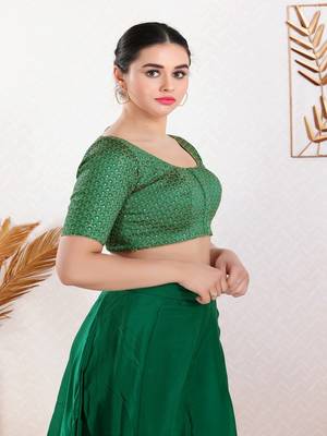 Art Silk Padded Front Open Elbow Sleeves Blouse 3