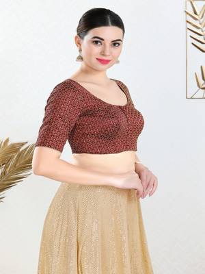 Art Silk Padded Front Open Elbow Sleeves Blouse 3