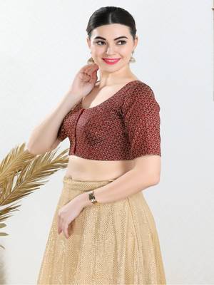 Art Silk Padded Front Open Elbow Sleeves Blouse 4