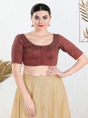 Art Silk Padded Front Open Elbow Sleeves Blouse 1