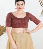 Art Silk Padded Front Open Elbow Sleeves Blouse