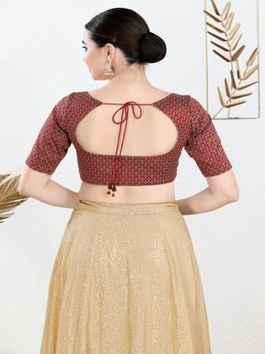 Art Silk Padded Front Open Elbow Sleeves Blouse 5