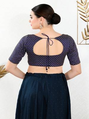 Art Silk Padded Front Open Elbow Sleeves Blouse 5