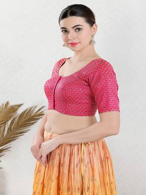 Art Silk Padded Front Open Elbow Sleeves Blouse 4