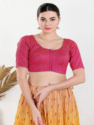 Art Silk Padded Front Open Elbow Sleeves Blouse 1