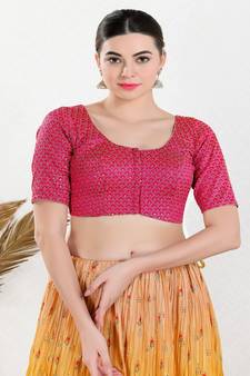 Art Silk Padded Front Open Elbow Sleeves Blouse