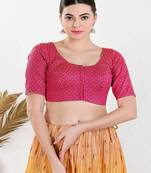 Art Silk Padded Front Open Elbow Sleeves Blouse