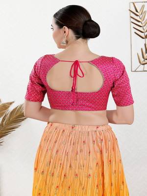 Art Silk Padded Front Open Elbow Sleeves Blouse 5