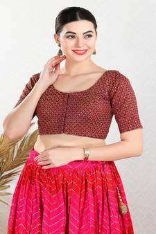 Art Silk Padded Front Open Elbow Sleeves Blouse
