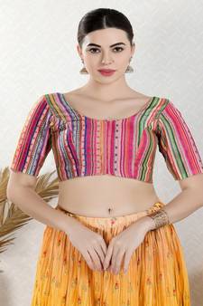 Art Silk Padded Front Open Elbow Sleeves Blouse