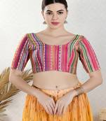 Art Silk Padded Front Open Elbow Sleeves Blouse