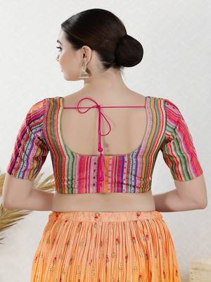 Art Silk Padded Front Open Elbow Sleeves Blouse 5