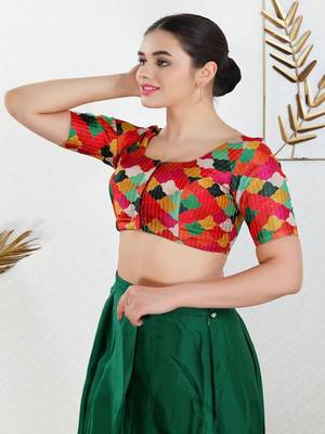 Art Silk Padded Front Open Elbow Sleeves Blouse 4