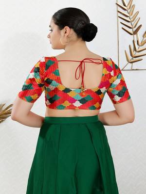 Art Silk Padded Front Open Elbow Sleeves Blouse 5