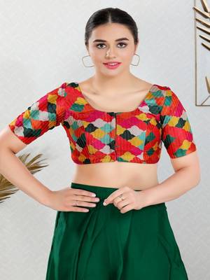 Art Silk Padded Front Open Elbow Sleeves Blouse 1