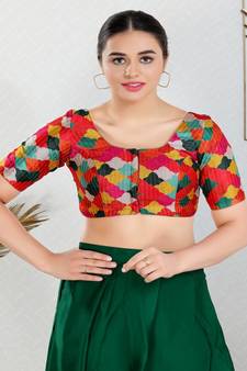 Art Silk Padded Front Open Elbow Sleeves Blouse