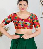 Art Silk Padded Front Open Elbow Sleeves Blouse