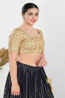 Jacquard Padded Front Open Elbow Sleeves Blouse