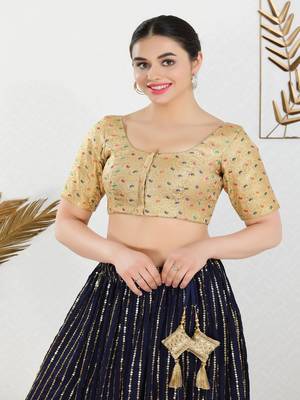 Jacquard Padded Front Open Elbow Sleeves Blouse 1