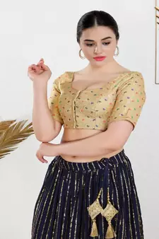Jacquard Padded Front Open Elbow Sleeves Blouse