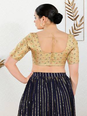 Jacquard Padded Front Open Elbow Sleeves Blouse 5