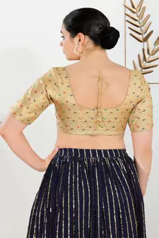 Jacquard Padded Front Open Elbow Sleeves Blouse