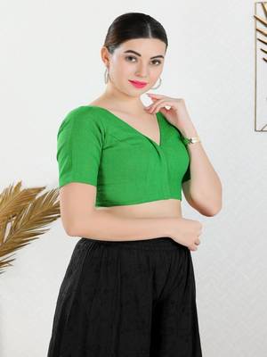 Cotton Blend Padded Front Open Elbow Sleeves Blouse 3