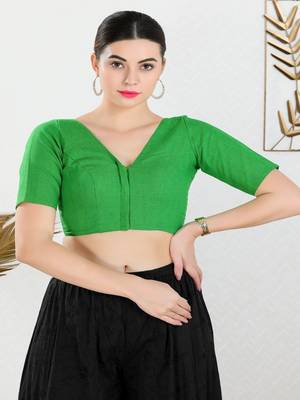 Cotton Blend Padded Front Open Elbow Sleeves Blouse 1