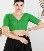 Cotton Blend Padded Front Open Elbow Sleeves Blouse