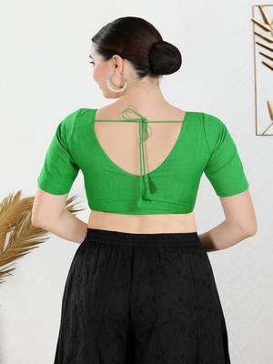 Cotton Blend Padded Front Open Elbow Sleeves Blouse 5