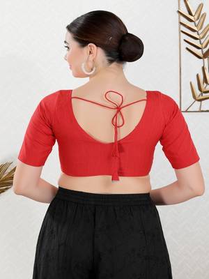 Cotton Blend Padded Front Open Elbow Sleeves Blouse 3