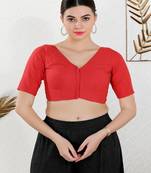 Cotton Blend Padded Front Open Elbow Sleeves Blouse