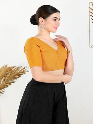 Cotton Blend Padded Front Open Elbow Sleeves Blouse 3