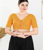 Cotton Blend Padded Front Open Elbow Sleeves Blouse