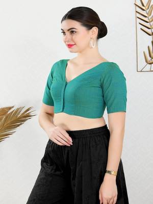 Cotton Blend Padded Front Open Elbow Sleeves Blouse 4