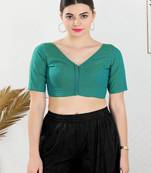 Cotton Blend Padded Front Open Elbow Sleeves Blouse