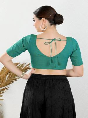 Cotton Blend Padded Front Open Elbow Sleeves Blouse 5