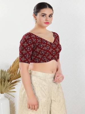 Cotton Blend Padded Front Open Elbow Sleeves Blouse 3