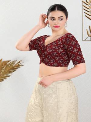 Cotton Blend Padded Front Open Elbow Sleeves Blouse 4