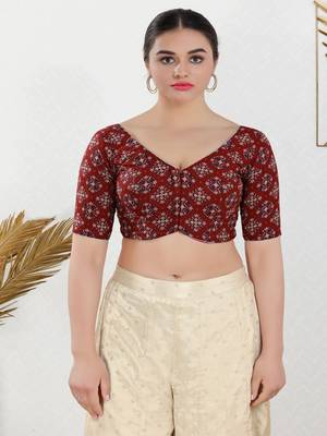 Cotton Blend Padded Front Open Elbow Sleeves Blouse 1