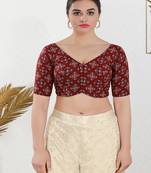 Cotton Blend Padded Front Open Elbow Sleeves Blouse