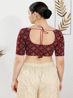 Cotton Blend Padded Front Open Elbow Sleeves Blouse 5
