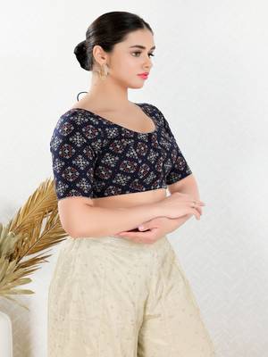 Cotton Blend Padded Front Open Elbow Sleeves Blouse 3